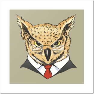 Owl with glasses and suit Posters and Art